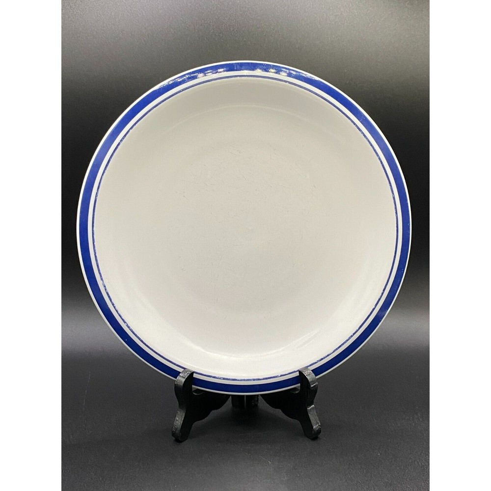 Culinary Arts Cafeware Dinner Plate Porcelain White With Blue Bands #3